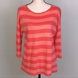 BODEN coral 2-toned striped 100% Linen 3/4 sleeve “tee”. Size 6. EUC